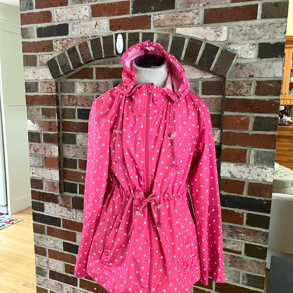 WEATHER TAMER Pink Polka Dot Hooded Parka In A Pocket Jacket  6 NWOT - Picture 2 of 10
